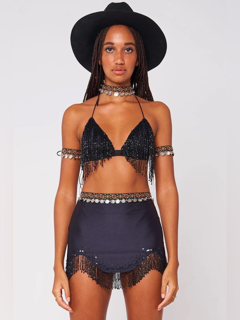 Her Pony the Label Beaded Tassel Bra & Shimmy Shimmy Skirt Set